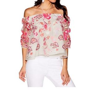 Off shoulder top with floral embroidery